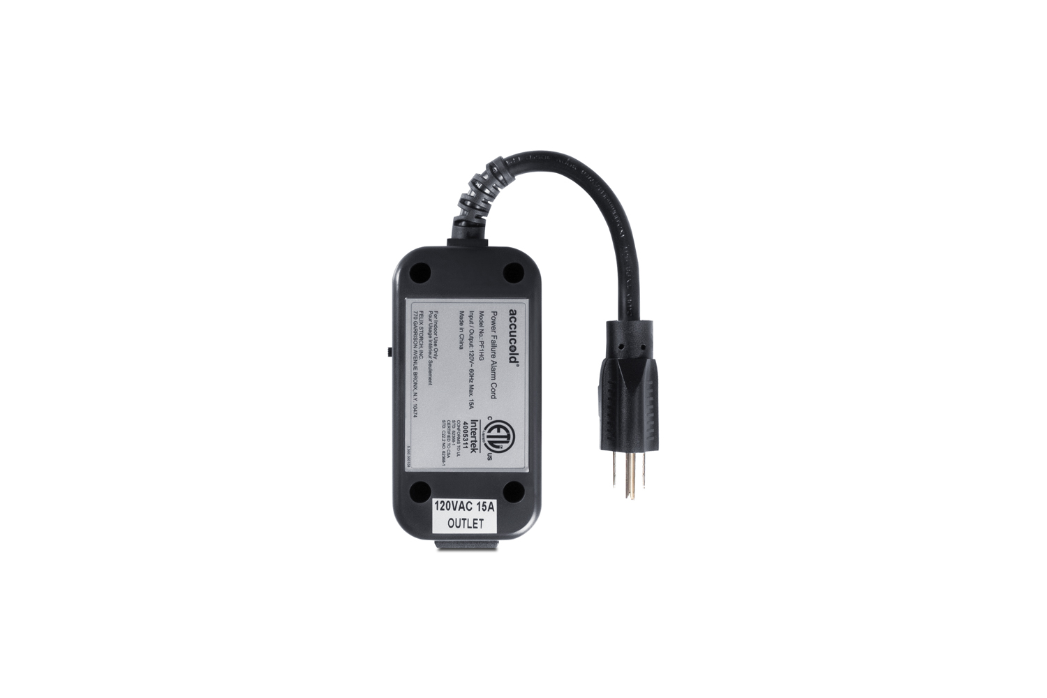 Power failure alarm designed to be used on virtually any 115/120V appliance